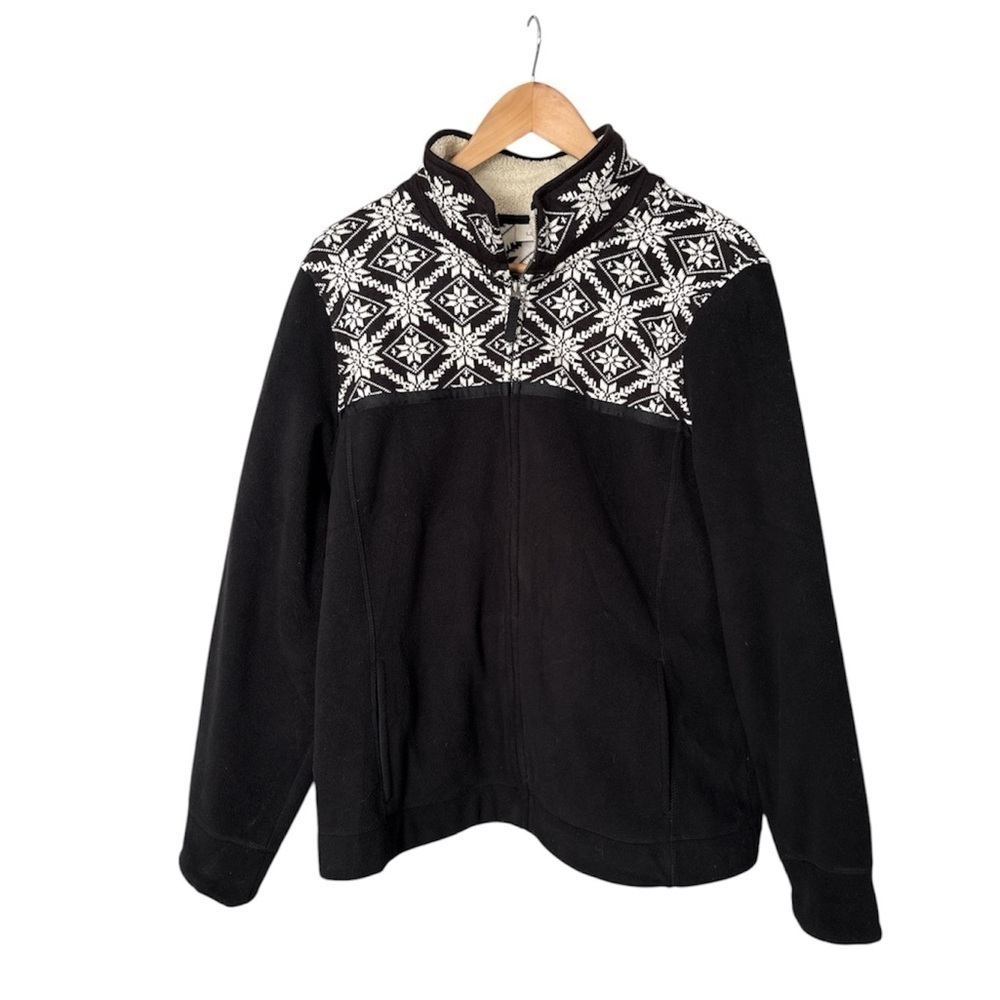 L. L. Bean Woman’s Zippered Nordic Snowflake Fleece, Large - Picture 2 of 9